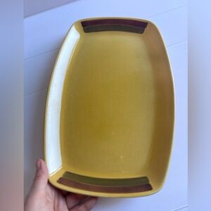 Vintage Yellow Ceramic Serving Platter Mid Century Style